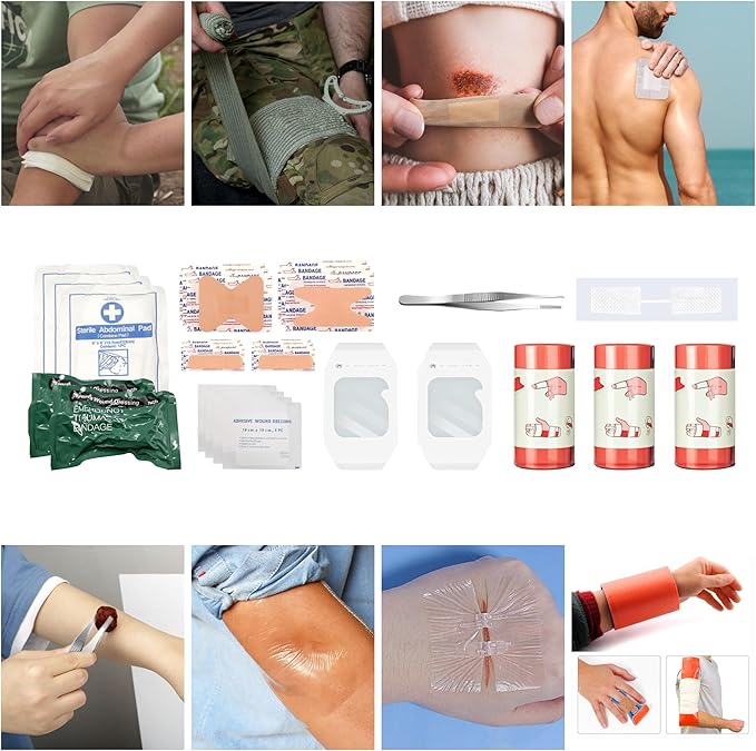 IFAK Trauma First Aid Kit, Hemostatic Gauze to Control Severe Bleeding, 6” Israel Compression Bandages, Emergency Wound Closures Adhesive Bandages, Deep Green (Black)