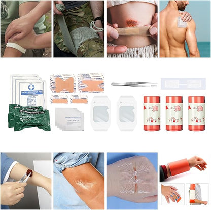 IFAK Trauma First Aid Kit, Hemostatic Gauze to Control Severe Bleeding, 6” Israel Compression Bandages, Emergency Wound Closures Adhesive Bandages, Deep Green (Black)