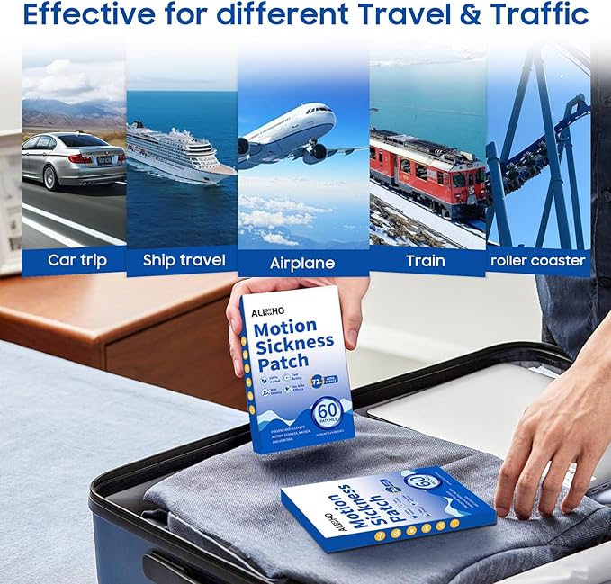Motion Sickness Patches 60ct – Non-Drowsy Sea Sickness Patches for Cruise, Car, Airplane & Travel – 72H Long-Lasting Travel Essentials for Adults & Kids