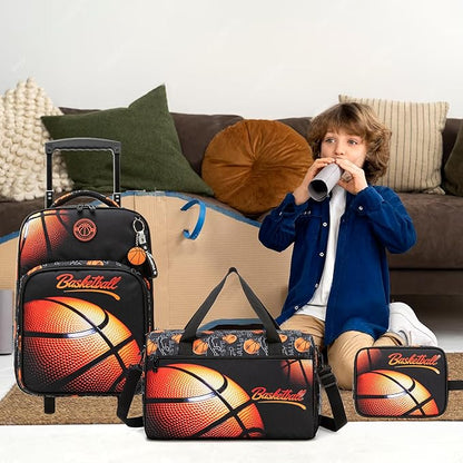 Kids Basketball Luggage with Wheels Suitcases Travel Softside Suitcases 16" Carry on Suitcase with Duffle Bag Luggage Sets Airline Approved