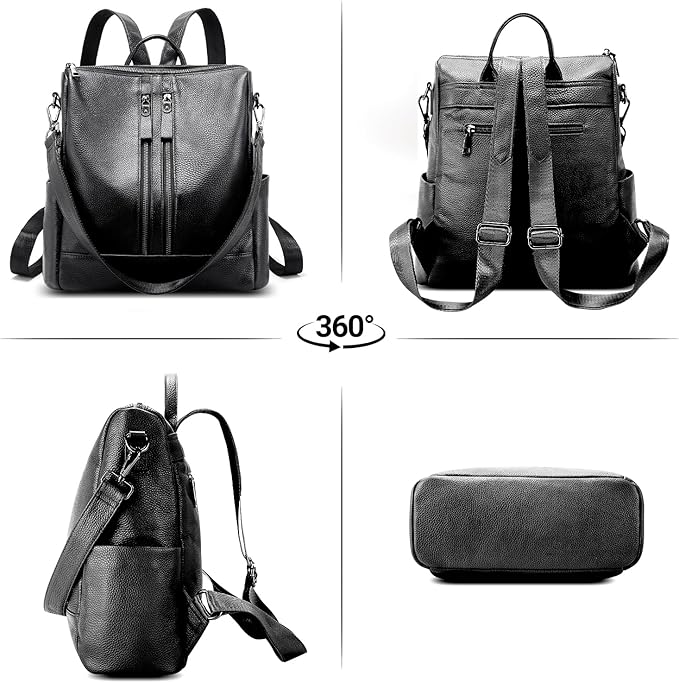 Genuine Leather Backpack Purse for Women: Fashion Ladies Convertible Backpack Designer Shoulder Handbag for Travel