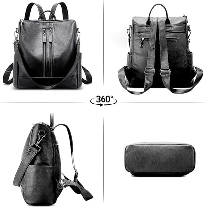 Genuine Leather Backpack Purse for Women: Fashion Ladies Convertible Backpack Designer Shoulder Handbag for Travel