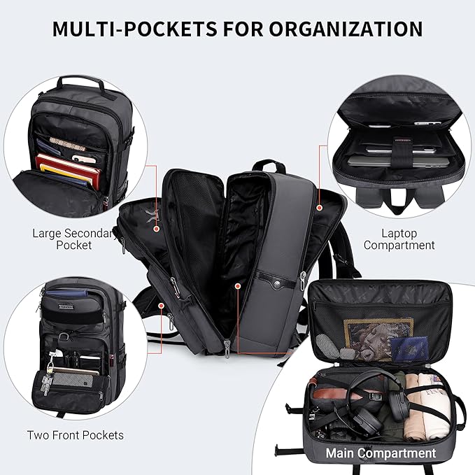 WITZMAN Carry On Travel Backpack for Men Large Convertible 45L Fit 17 Inch Laptop Backpack 3 in 1 Bag for Airline Approved(B688 Silvery Grey)