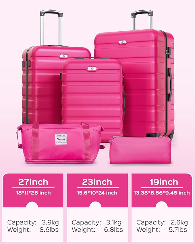 Suitour Luggage Sets 5 Piece Hardshell Suitcases with Spinner Wheels TSA Lock, Lightweight ABS Carry On Suitcase Set for Travel Business