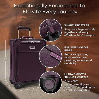 Briggs & Riley 21" Global Carry On Expandable Spinner - Luggage for International Travel, Suitcases with Wheels, Softside Rolling Bag for Men & Women, Self-Repairing Zipper - Baseline Collection, Plum