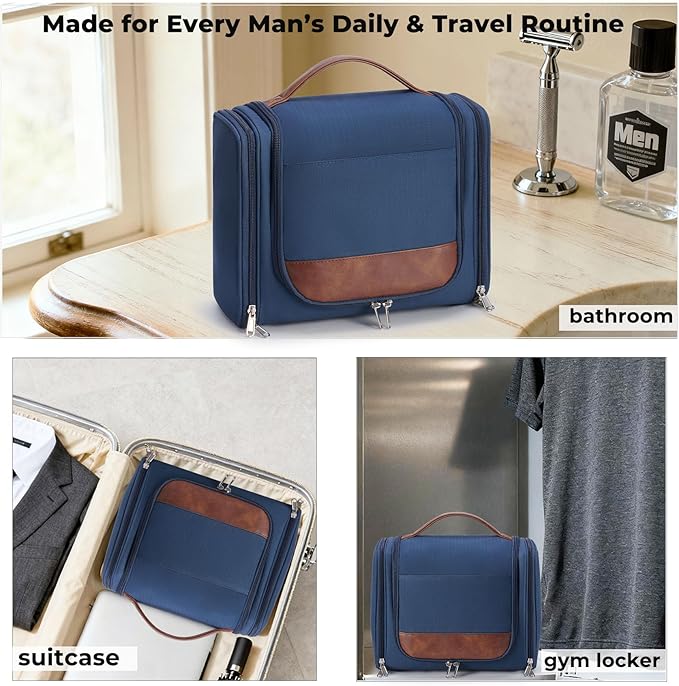 Large Hanging Toiletry Bag for Men, Travel Bathroom Bag with Hook, Hygiene Bag Organizer for Shower, Shaving & Grooming Essentials, Navy