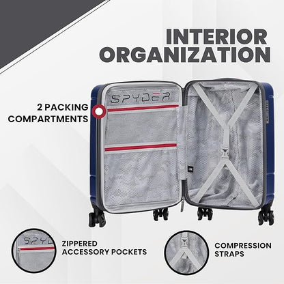 Spyder Carve 20 Inch Carry On Expandable Hardside Upright Suitcase with 360° Spinner Wheels, TSA Approved Lock, Navy