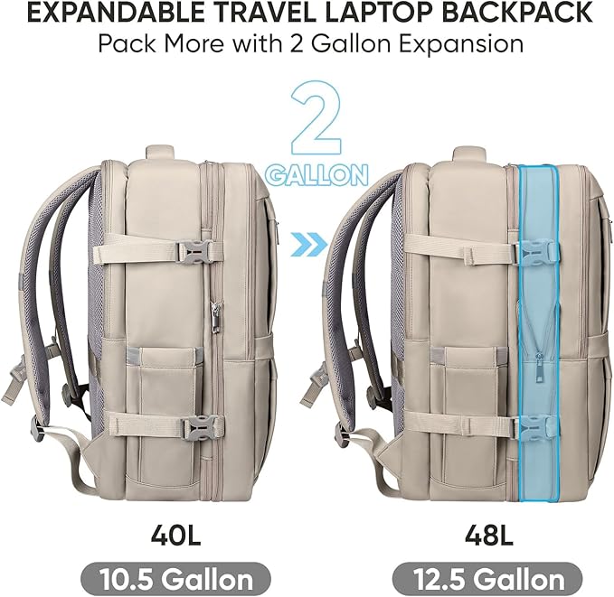 BALEINE Travel Backpack for Women Men, Large Sturdy Carry On Laptop Backpack Gifts for Business, Casual, Weekender, Hiking (XL, Khaki)