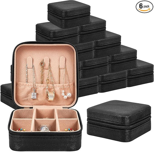 Taiyin 6 Pcs Travel Jewelry Case Box Bridesmaid Gifts Bulk Travel Jewelry Cases Boxes Small Jewels Organizers Mini Accessories Ornaments Storage for Women Girls Wedding Gifts (Black)