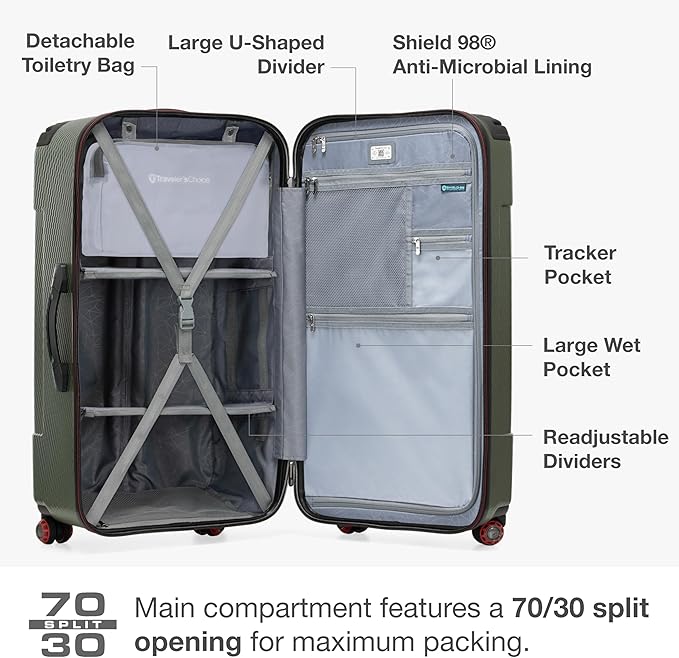 Traveler's Choice Maxporter II 30" Polycarbonate Hardside Trunk Luggage with Spinner Wheels, TSA Lock, Dark Green