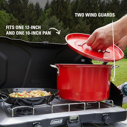 Coleman Triton+ 2-Burner Propane Camping Stove with InstaStart Ignition, Portable Camping Cooktop with 2 Adjustable Burners & Wind Guards, 22,000 BTUs of Power for Camping, Tailgating, Grilling