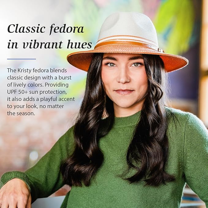 Wallaroo Women’s Kristy Fedora– UPF 50+ UV Protection | Wide Brim, Packable & Adjustable |Petite or Medium