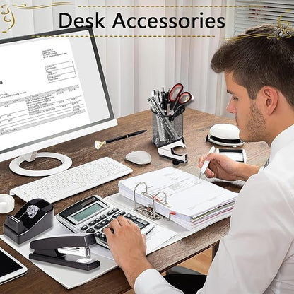 Office Supplies,Desk Accessories, Stapler and Tape Dispenser Set for Women with Stapler, Tape Dispenser, Staple Remover, Staples, Clips, Scissor and Tabs,Gift for Students, Coworkers