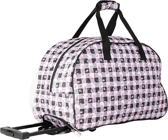 Betsey Johnson Designer Carry On Luggage Collection - Lightweight Pattern 22 Inch Duffel Bag- Weekender Overnight Business Travel Suitcase with 2- Rolling Spinner Wheels (Gingham Roses)