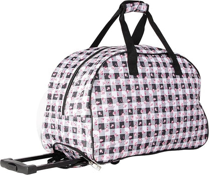 Betsey Johnson Designer Carry On Luggage Collection - Lightweight Pattern 22 Inch Duffel Bag- Weekender Overnight Business Travel Suitcase with 2- Rolling Spinner Wheels (Gingham Roses)