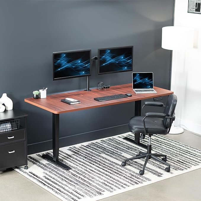 VIVO Electric 71 x 30 in Dual Motor Sit Stand Desk, Memory Height Adjustment, 2B Series, Dark Walnut Top Black Frame, DESK-KIT-2B7D