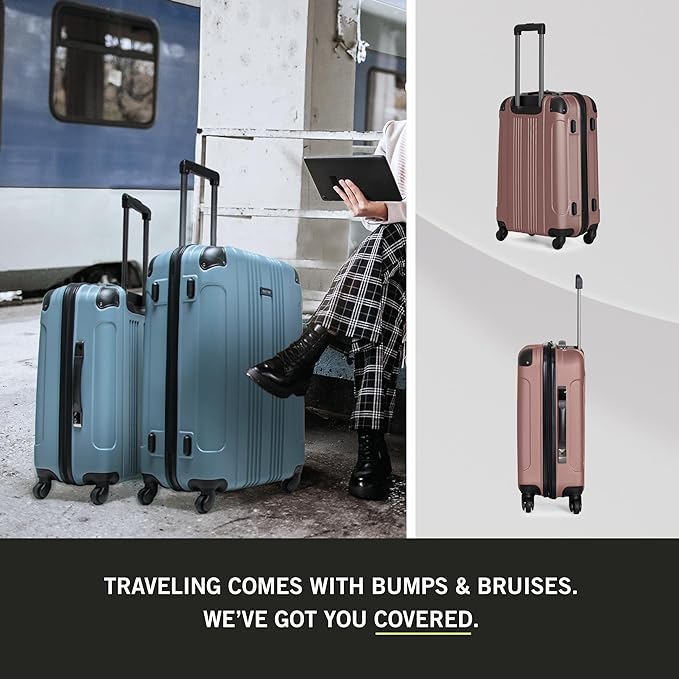 Kenneth Cole REACTION Out of Bounds Lightweight Hardshell 4-Wheel Spinner Luggage, Rose Gold, 24-Inch Checked