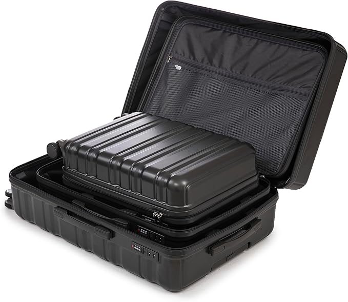 Campfun 3 Piece Luggage Sets, ABS Suitcase Set with Double Spinner Wheels Hang Hook, Durable Carry On Luggage with Combination Lock, 20/24/28 inch, Black