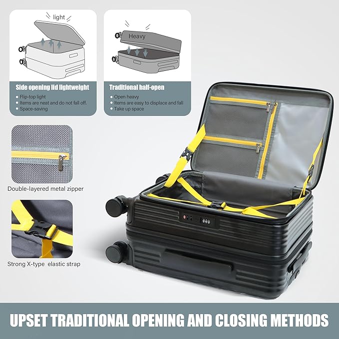 20-Inch Expandable Carry-on Luggage PC Hard Shell TSA Suitcase with Top Opening 360°Rolling Wheels Suitcase(BLACK)