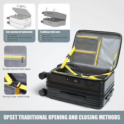 20-Inch Expandable Carry-on Luggage PC Hard Shell TSA Suitcase with Top Opening 360°Rolling Wheels Suitcase(BLACK)
