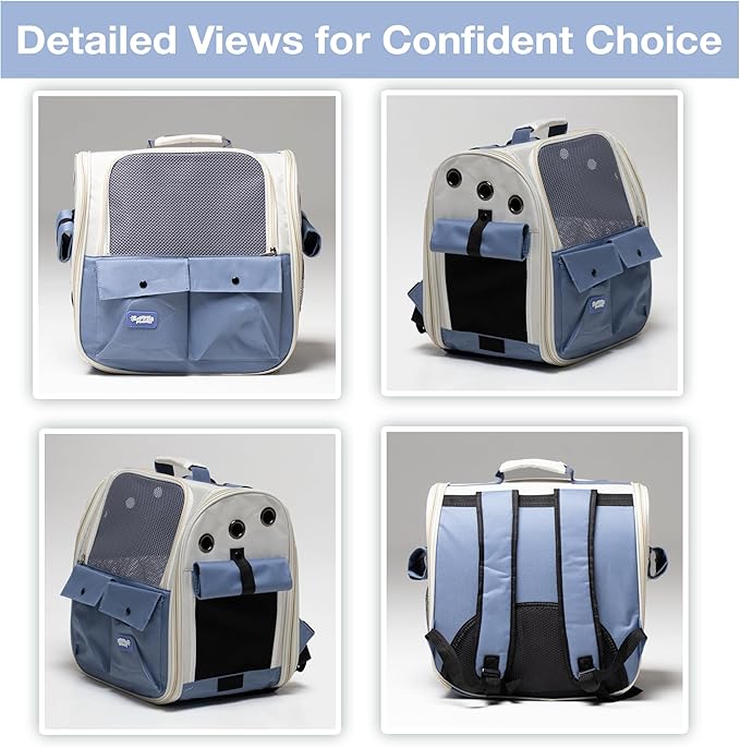 Durable Blue Cat Carrier Backpack – Ventilated & Soft Pet Travel Bag – Ideal for Medium Small Dog Puppy Kitten up to 22 LBS – Airline & TSA Approved