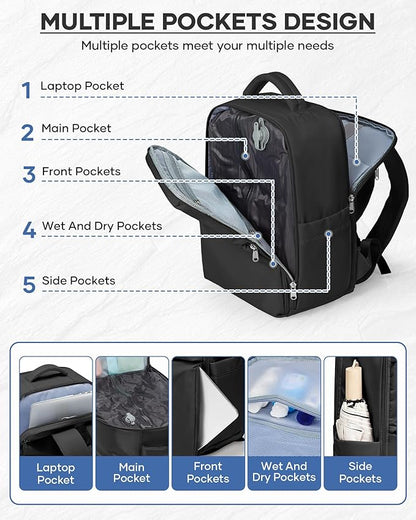 Vacuum Backpack Travel With Pump,Mochila De Viaje Compresion Al Vacio,Personal Item Travel Backpack With Vacuum System,Large Carry On Vacpack Backpacks For Women Men,Black