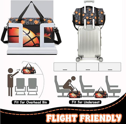 Kids Basketball Luggage with Wheels Suitcases Travel Softside Suitcases 16" Carry on Suitcase with Duffle Bag Luggage Sets Airline Approved