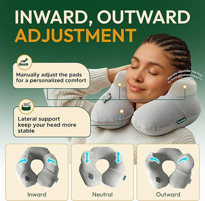 Adjustable Memory Foam Sides Inflatable Travel Neck Pillow | Super Soft, Compact & Portable Neck Support Pillow (Light Gray, Standard)