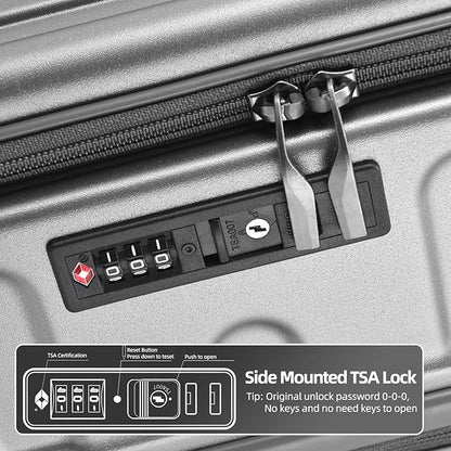29 Inch Luggage with Expansion & Side Opening Design, 50 * 31(35)*76cm, 117L~133L Ligthweight ABS+PC Hardshell Checked Suitcase, Gray