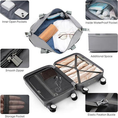 Merax 4-Piece Luggage Set with USB Charging Ports Suitcase with TSA Lock Travel Duffel Bag Wet-Dry Toiletry Bag, grey blue+Bag