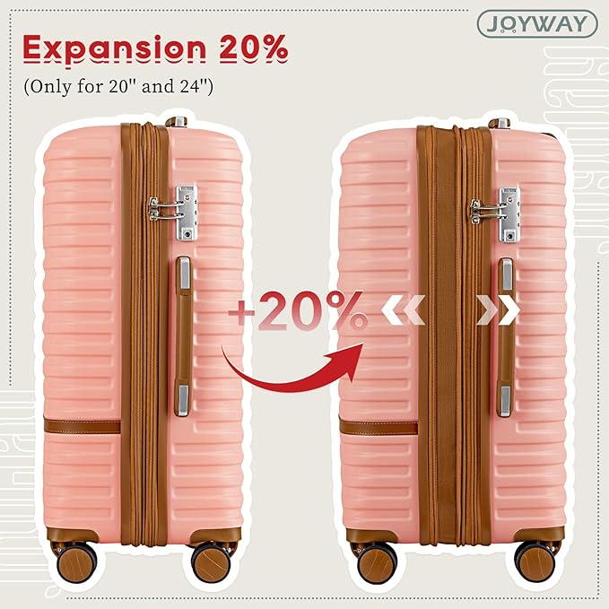 Joyway Expandable Luggage Sets 5 Piece, Lightweight Hard Shell Travel Suitcase Set with Spinner Wheels and TSA Lock (5 piece set，Pink)