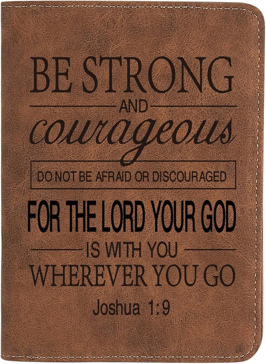Christian Gifts Leather Passport Holder for Men Personalized Engraved Passport Holder,Bible Verse Faith Religious Birthday Inspiring Gifts (Joshua 1:9)