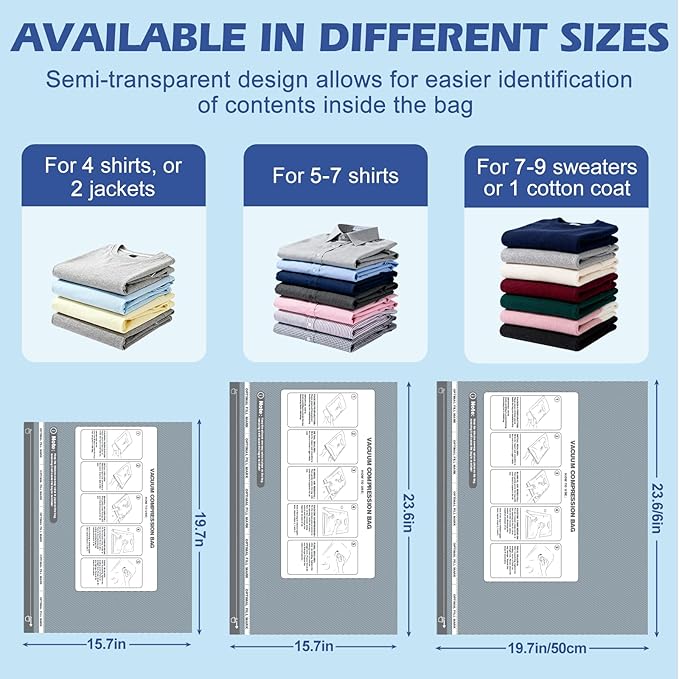 Travel Vacuum Storage Bags with Rechargeable Air Pump, 18 Pack Portable Space Saver Bags, Compression Bags for Clothing, Bedding, Seasonal Storage & Packing Bags for Moving