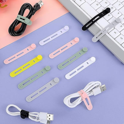 42 PCS Silicone Cable Ties Reusable, Silicone Cord Ties Reusable Cord Keeper Organizer for Office, Multipurpose Elastic Cable Silicones Wire Tie for Bundling Fastening Earphone Phone Charging Cords