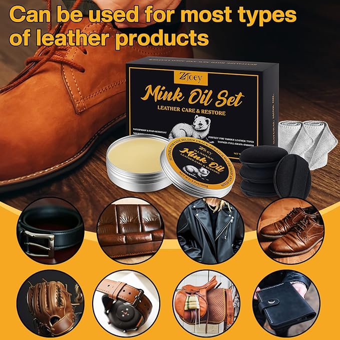 8 Pcs Mink Oil for Leather Shoes Boots 3.5 oz Leather Conditioner and Cleaner with Travel Bag Soften for Boots and Shoes Care(Style C)