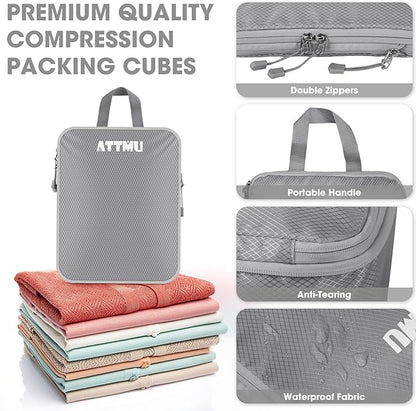 8 Set Compression Packing Cubes for Travel, Expandable Compression Cubes for Suitcases, Lightweight Suitcase Organizer with Shoes & Laundry Bags, Travel Accessories for Men Women