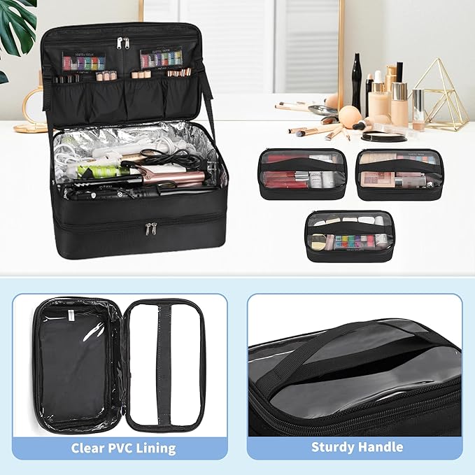 OCHEAL Hairstylist Traveling Case with a Large Makeup Travel Case for Hairstylist, Hairdresser Bag with Detachable Pouch,360° Rotatable Wheelsfor Hairdressing Tool Organizer 3 Makeup Bags