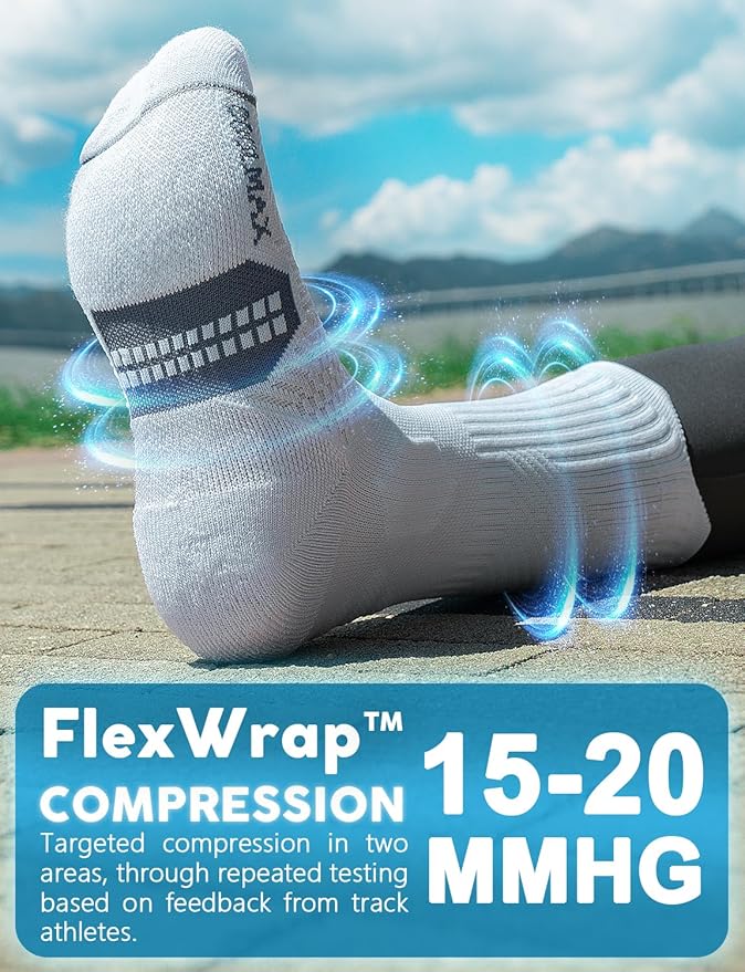 Womens Coolmax Bamboo Viscose Compression Running Crew Socks, Moisture-Wicking Anti-Blister Hiking&Gym Athletic