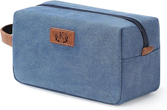 Janhavi Waterproof Personalized Toiletry Bag for Men,Engraved Initials & Wheat Ear, Make Up Bag for Traveling, Men's Accessories Organizer, Groomsmen Gifts for Him, Travel Essentials(Blue K)
