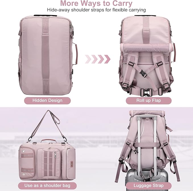 PIJUSHI Travel Backpack for Women Carry on Duffle Bag Backpack For Airplanes Luggage Rucksack with Shoe Compartment(PE048 Light Purple)