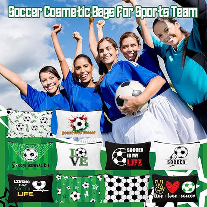 30Pcs Soccer Makeup Bags Soccer Cosmetic Bag Accessories for Women Travel Toiletry Pouch for Lover Players Sports Team Christmas Gifts