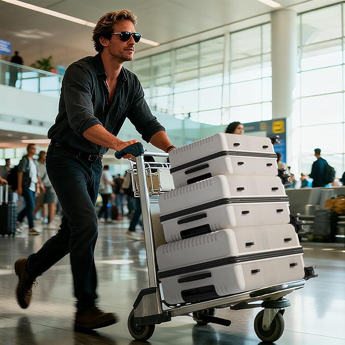 Karl home Hardshell Carry On Luggage with Spinner Wheels, Lightweight PP Hardside Small Suitcase with Built-in Lock & Smooth Zipper, 22 Inch Airline Approved, White