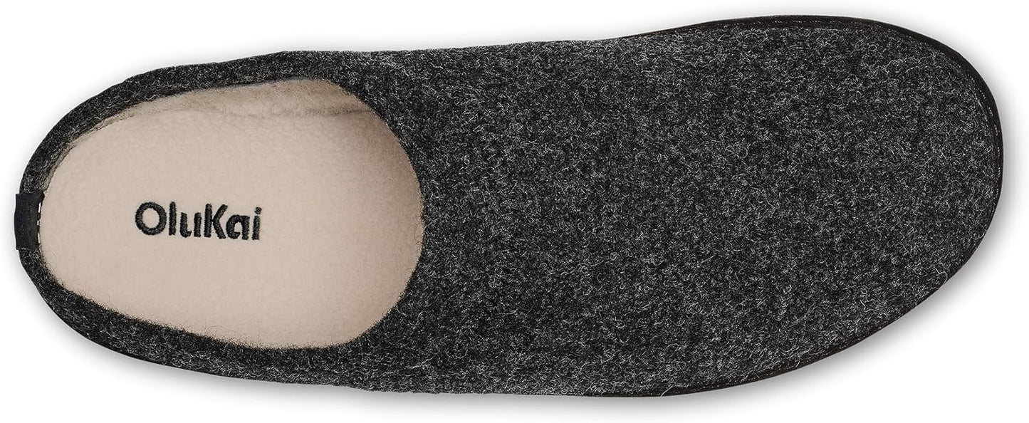 OLUKAI Hamani Hulu Men's Wool Mule Slippers, Soft & Comfortable Slippers with Premium Materials, Sheepskin Shearling & Italian Felt, All-Day Wear