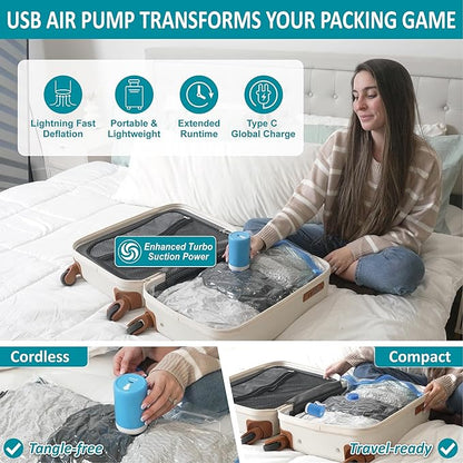 26 Pack Vacuum Storage Bags with Portable Rechargeable Wireless Electric Pump, Vacuum Seal Space Saver Bags for Clothing, Pillows, Blanket, Bedding, Comforters