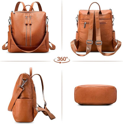 Genuine Leather Backpack Purse for Women: Fashion Ladies Convertible Backpack Designer Shoulder Handbag for Travel