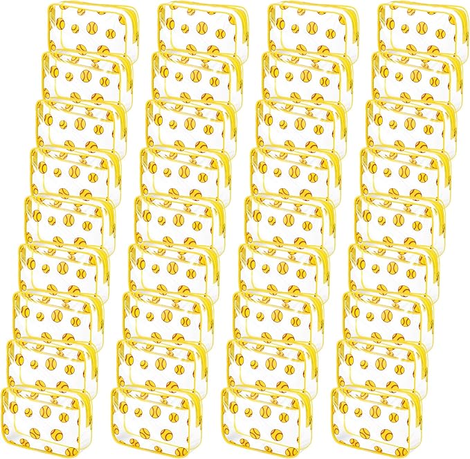 40 Pack Softball Clear PVC Makeup Bags - Waterproof Travel Pouches with Zipper for Men & Women, Perfect for Carry-On Essentials
