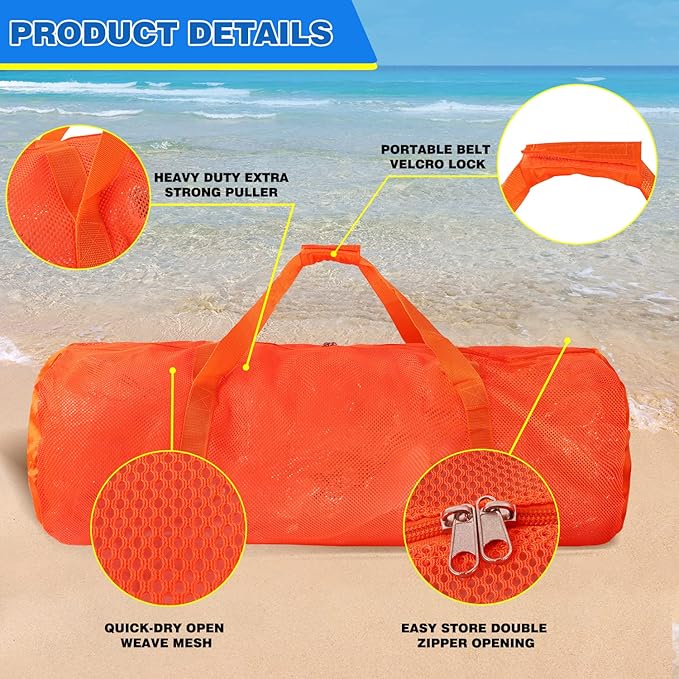 Orange Heavy-Duty Large Mesh Sports Duffle Bag, Dry Bag, Diving Equipment Scuba Bag with Zipper. Great for Gym Workout, Sport Balls Storage, Scuba Gear, Snorkeling, Water Sports and Travel