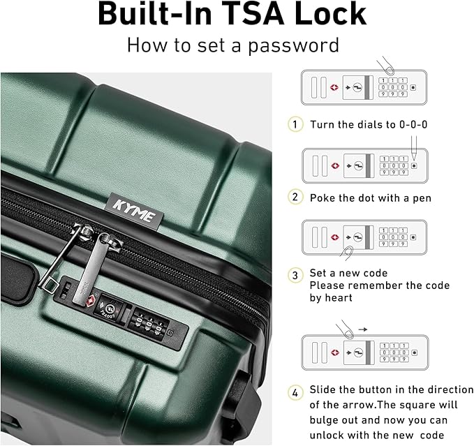 KYME 26 Inch Luggage TSA Approved Hardshell Suitcases with Spinner Wheels Durable Medium Travel Checked Luggage with Cup Holder for Women Men Green