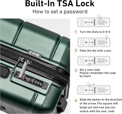 KYME Luggage Sets 2 Piece Suitcase Set Hardshell 20 inch/24 inch Luggage with Spinner Wheels Hardside PC+ABS Checked Large Suitcase with TSA Lock for Women Green
