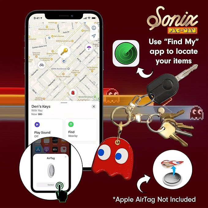 Sonix Keychain Case Compatible with Apple AirTag | Protective AirTag Cover Keychain Charm | Pac-Man Classic - Blinky (Red)